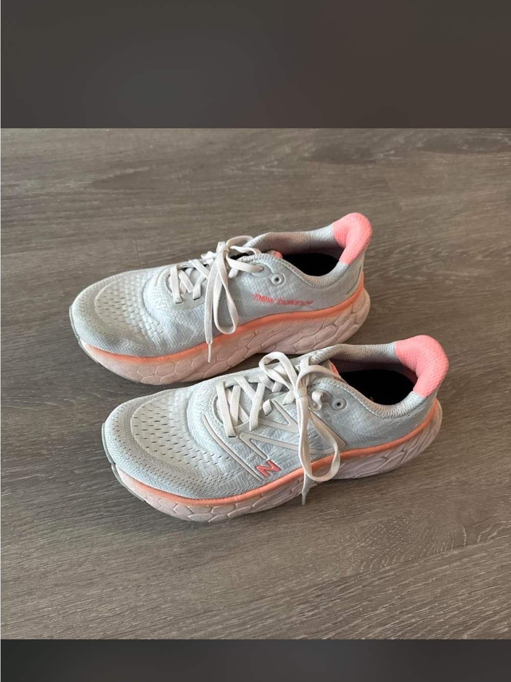New Balance Women’s Light Gray and Coral Athletic Sneakers